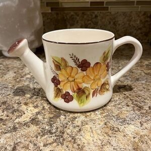Vintage FTD Ceramic Watering Can Planter Base Golden Yellow Floral